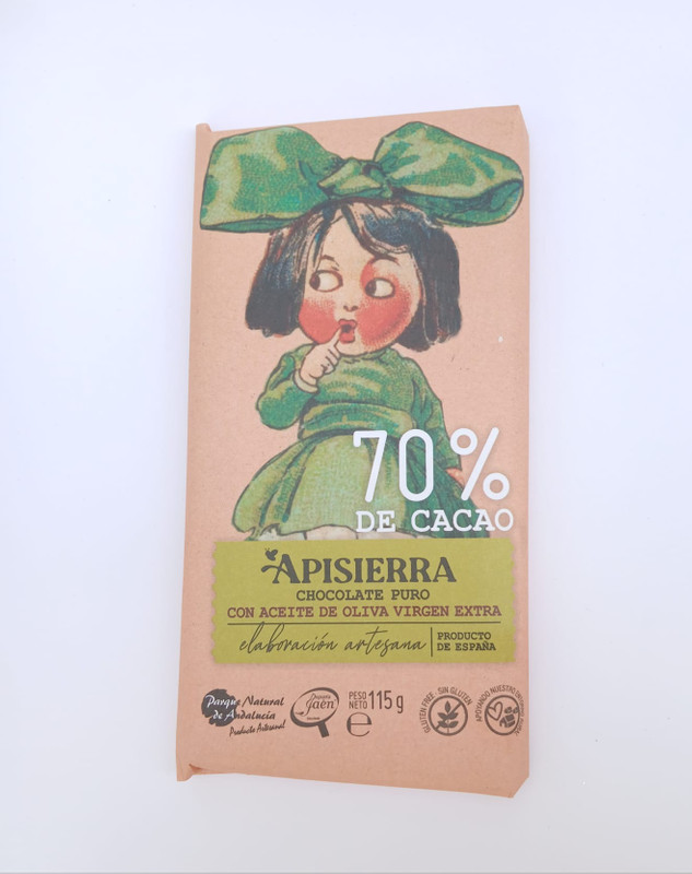 Tableta de chocolate puro con aceite de oliva virgen.