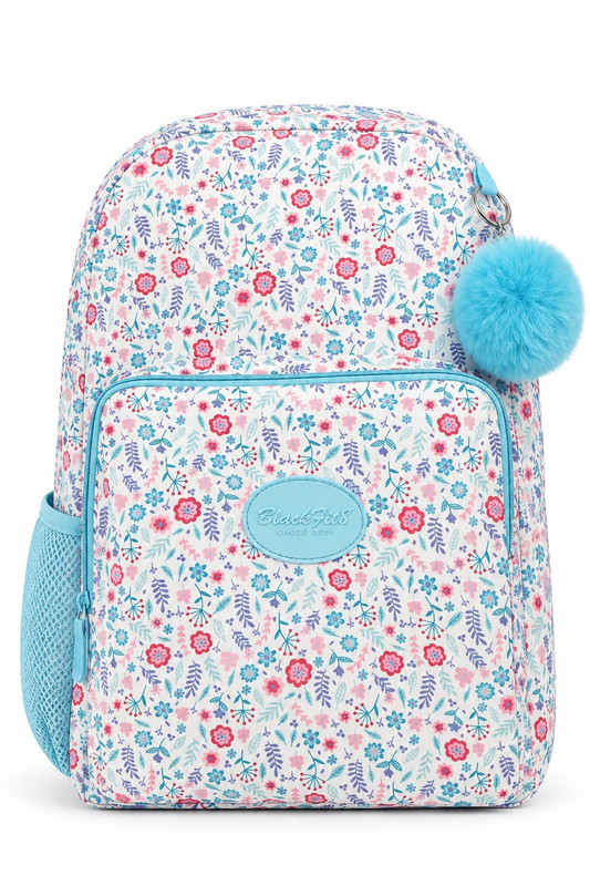Mochila BlackFit8 floral con pompón azul