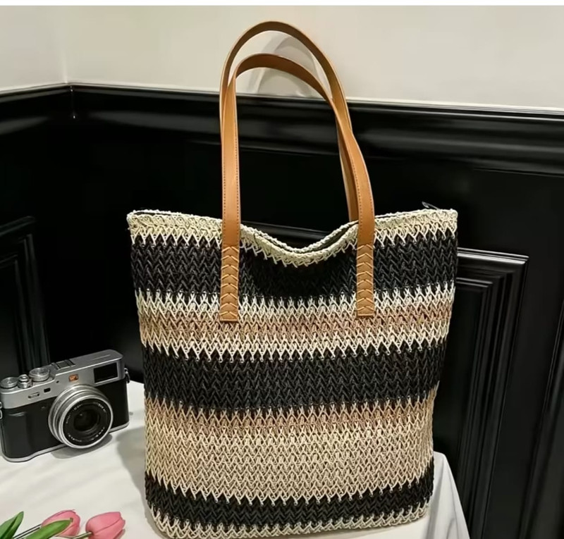 Bolso Tote de Rafia Trenzada Rayas Urban Chic