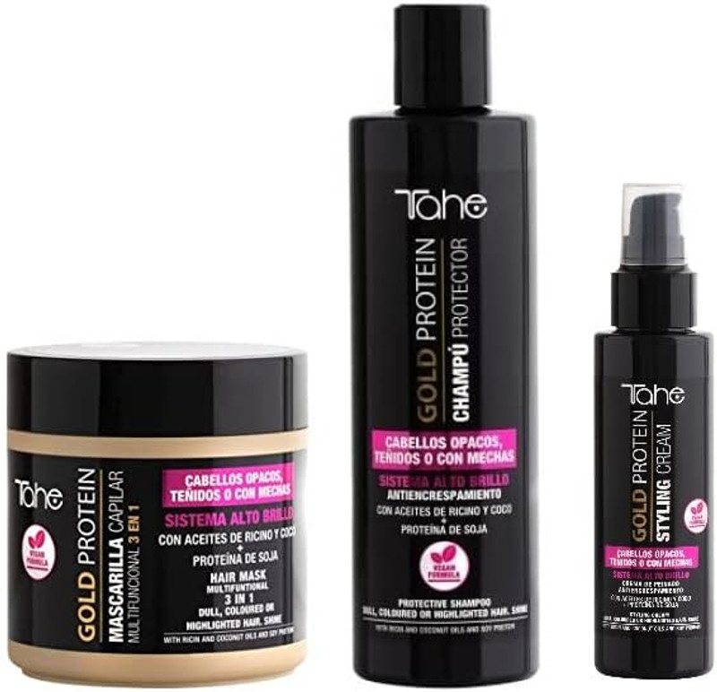 Tahe Pack Pack Brillo y Suavidad Cabellos Teñidos (Champú 300ml + Mascarilla 400ml +Crema de peinado 100ml)