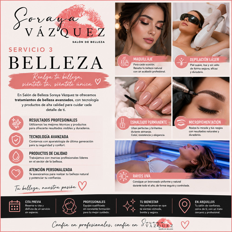 Belleza (Maquillaje, Depilación Láser, Esmaltado Permanente, Micropigmentación y Rayos UVA)