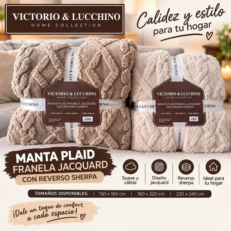 Manta Plaid de Franela Jacquard con reverso Sherpa de Victorio & Lucchino
