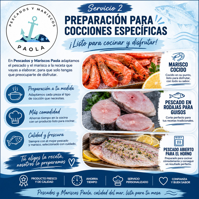 Preparación para Cocciones Específicas (Marisco Cocido, Pescado para Guisos y Horno)