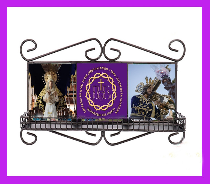 Repisa de forja con 3 azulejos 10x10 cm personalizada sublimación